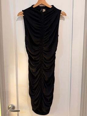 Divided Black Ruched Midi Dress